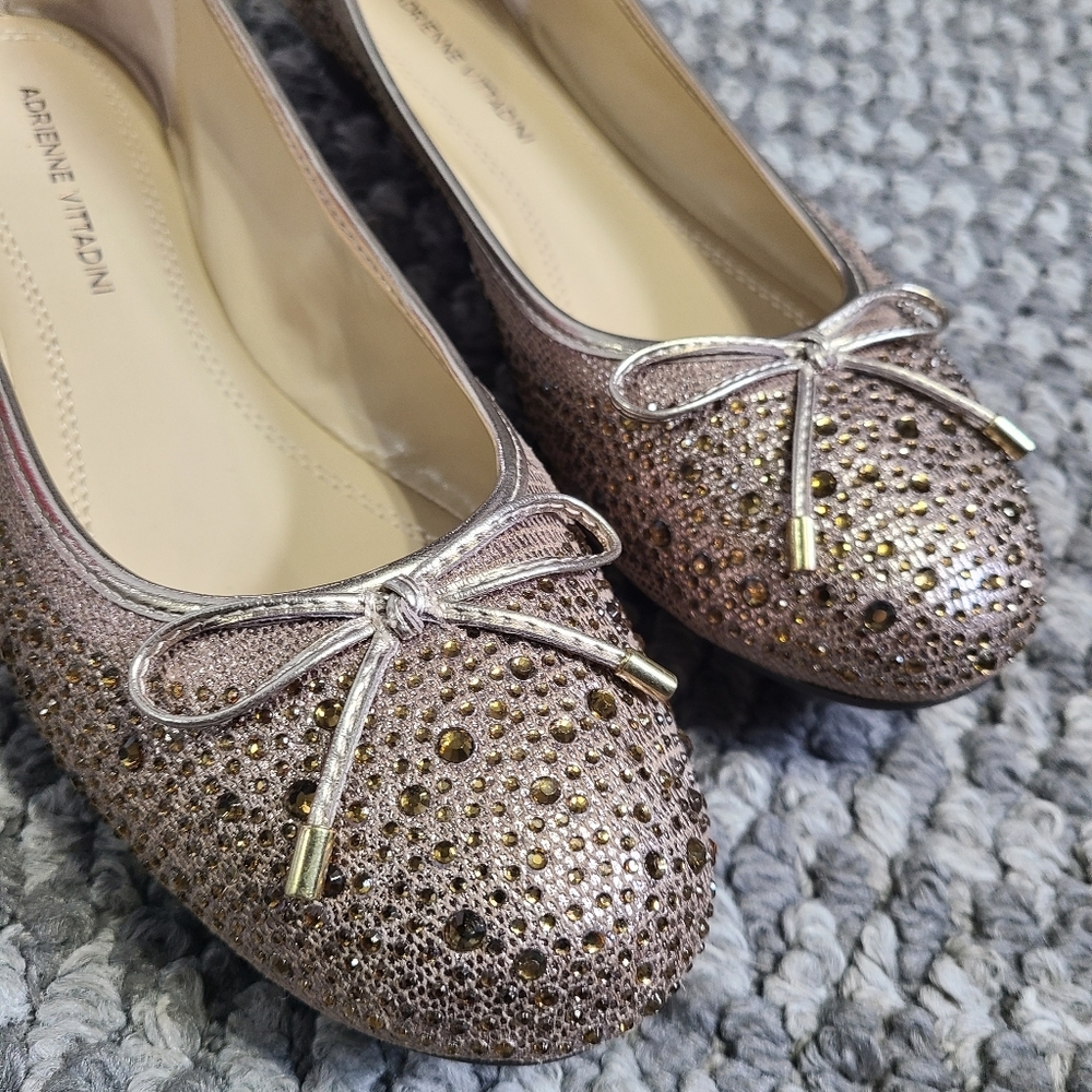 Adrienne Vittadini CATHI Ballet Flats Women's Studs Gold Bling Glam Sparkle 7.5